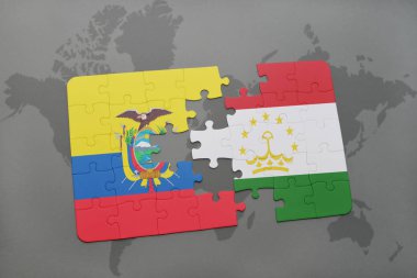 Ekvador ve Tacikistan Ulusal bayrak bir dünya haritası üzerinde ile bulmaca