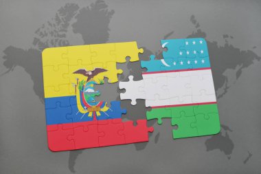 Ekvador ve Özbekistan'a bir dünya haritası üzerinde bayrağı ile bulmaca