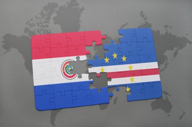 paraguay ve cape verde ulusal bayrak bir dünya haritası üzerinde ile bulmaca