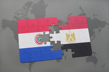 paraguay ve Mısır ulusal bayrak bir dünya haritası üzerinde ile bulmaca