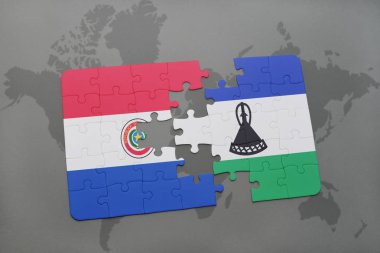 bir dünya haritası üzerinde paraguay ve Lesoto bayrağı ulusal ile bulmaca