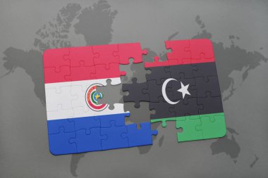 paraguay ve libya ulusal bayrak bir dünya haritası üzerinde ile bulmaca