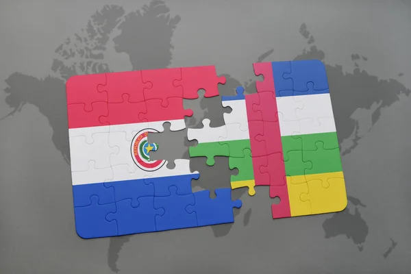 puzzle with the national flag of paraguay and central african republic on a world map