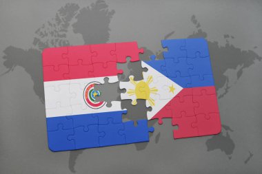 paraguay ve Türkiye ulusal bayrak bir dünya haritası üzerinde ile bulmaca