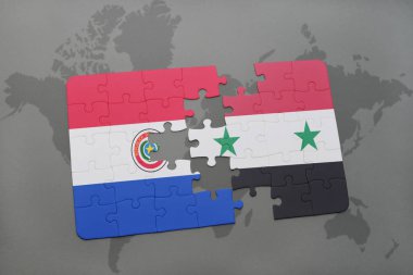 paraguay ve Suriye ulusal bayrak bir dünya haritası üzerinde ile bulmaca