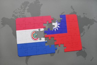 paraguay ve Tayvan ulusal bayrak bir dünya haritası üzerinde ile bulmaca