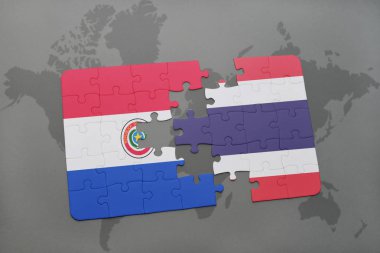 paraguay ve Tayland ulusal bayrak bir dünya haritası üzerinde ile bulmaca