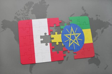 peru ve Etiyopya bir dünya haritası üzerinde bayrağı ile bulmaca