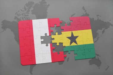 peru ve Gana bir dünya haritası üzerinde bayrağı ile bulmaca