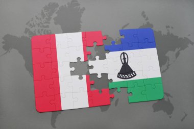 bir dünya haritası üzerinde peru ve Lesoto bayrağı ulusal ile bulmaca