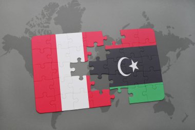 peru ve libya ulusal bayrak bir dünya haritası üzerinde ile bulmaca