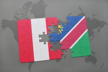 peru ve Namibya ulusal bayrak bir dünya haritası üzerinde ile bulmaca