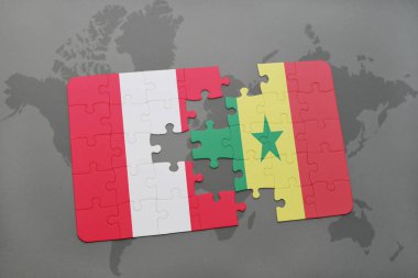 peru ve senegal ulusal bayrak bir dünya haritası üzerinde ile bulmaca