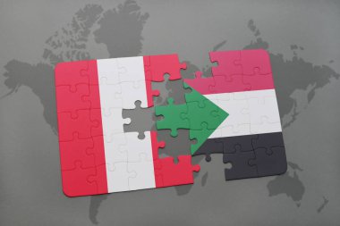 peru ve sudan bir dünya haritası üzerinde bayrağı ile bulmaca
