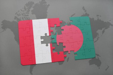 peru ve Bangladeş Ulusal bayrak bir dünya haritası üzerinde ile bulmaca