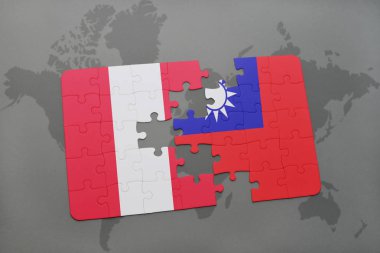 peru ve Tayvan ulusal bayrak bir dünya haritası üzerinde ile bulmaca
