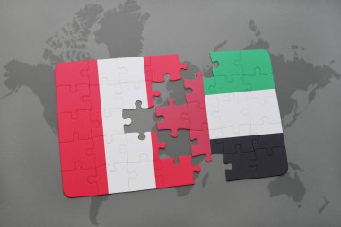 bir dünya haritası üzerinde peru ve Birleşik Arap Emirlikleri bayrağı ulusal ile bulmaca