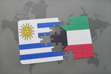 uruguay ve Kuveyt ulusal bayrak bir dünya haritası üzerinde ile bulmaca