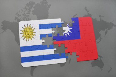 uruguay ve Tayvan ulusal bayrak bir dünya haritası üzerinde ile bulmaca