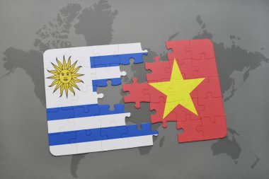 uruguay ve vietnam ulusal bayrak bir dünya haritası üzerinde ile bulmaca