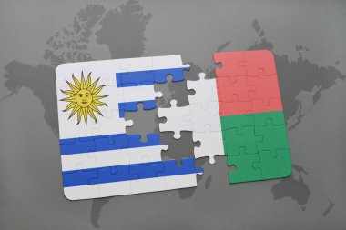 bir dünya haritası üzerinde uruguay ve Madagaskar bayrağı ulusal ile bulmaca