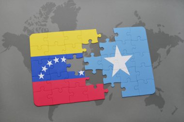 venezuela ve Somali ulusal bayrak bir dünya haritası üzerinde ile bulmaca