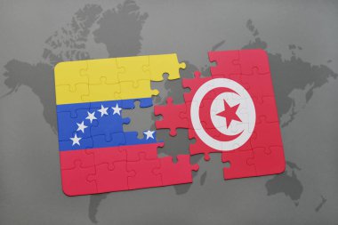 venezuela ve Tunus bir dünya haritası üzerinde bayrağı ile bulmaca