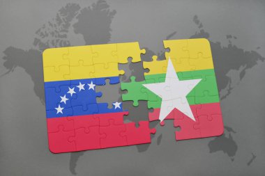 venezuela ve myanmar ulusal bayrak bir dünya haritası üzerinde ile bulmaca