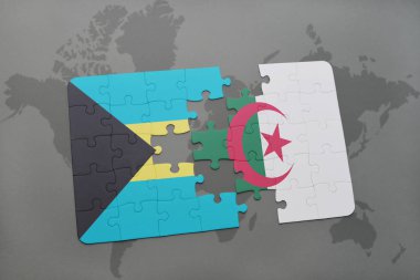 Bahamalar ve Cezayir ulusal bayrak bir dünya haritası üzerinde ile bulmaca