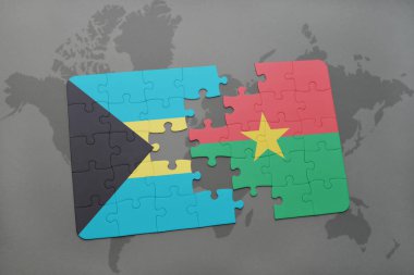 Bahamalar ve burkina faso ulusal bayrak bir dünya haritası üzerinde ile bulmaca