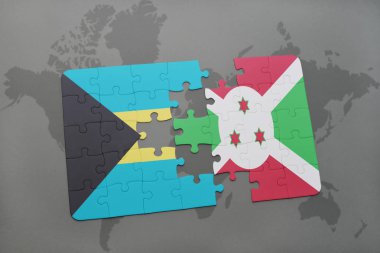 bir dünya haritası üzerinde Bahamalar ve burundi bayrağı ulusal ile bulmaca