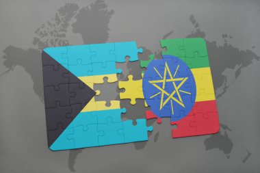 Bahamalar ve Etiyopya bir dünya haritası üzerinde bayrağı ile bulmaca