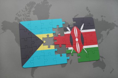 Bahamalar ve kenya ulusal bayrak bir dünya haritası üzerinde ile bulmaca