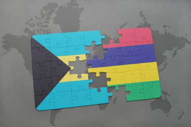 Bahama Adaları ve Türkiye ulusal bayrak bir dünya haritası üzerinde ile bulmaca