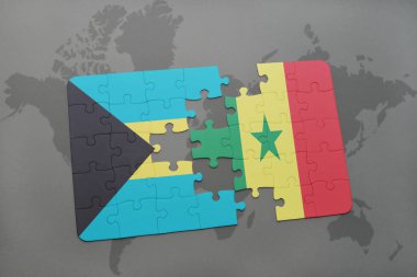 Bahamalar ve senegal ulusal bayrak bir dünya haritası üzerinde ile bulmaca