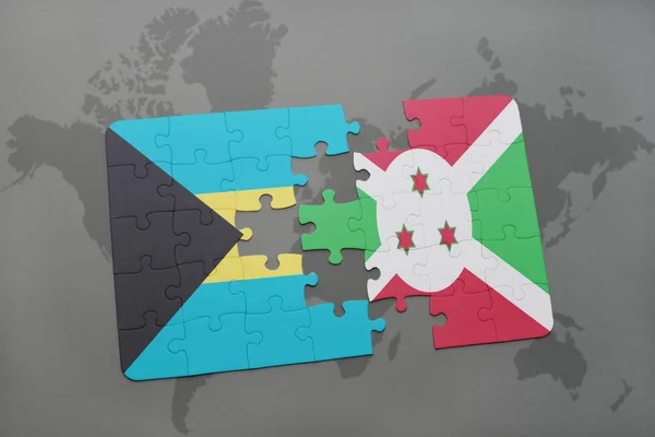 Puzzle z Flaga narodowa Bahamy i burundi na mapie świata — Zdjęcie stockowe