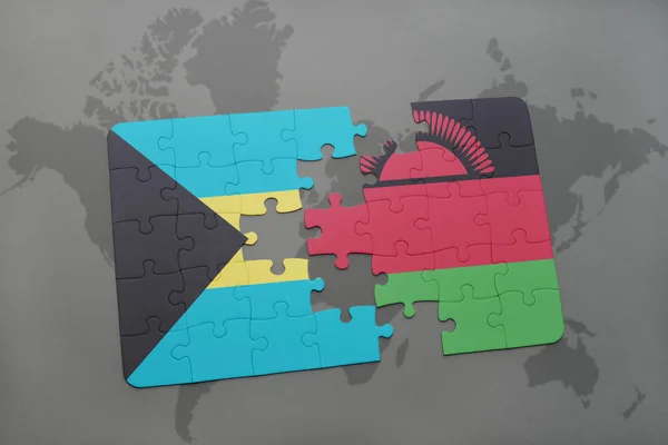 Puzzle z Flaga narodowa Bahamy i malawi na mapie świata — Zdjęcie stockowe