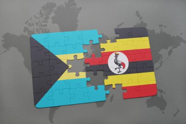 Bahamalar ve uganda ulusal bayrak bir dünya haritası üzerinde ile bulmaca