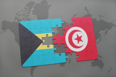 Bahamalar ve Tunus bir dünya haritası üzerinde bayrağı ile bulmaca