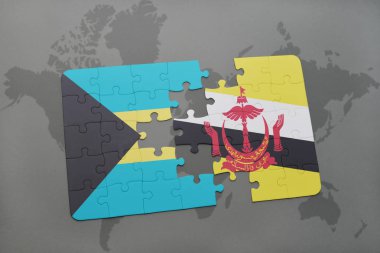 Bahamalar ve brunei bir dünya haritası üzerinde bayrağı ile bulmaca