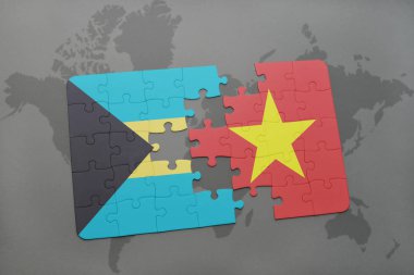 Bahamalar ve vietnam ulusal bayrak bir dünya haritası üzerinde ile bulmaca