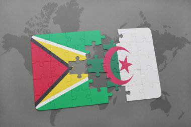 bir dünya haritası üzerinde guyana ve Cezayir Ulusal bayrakla bulmaca