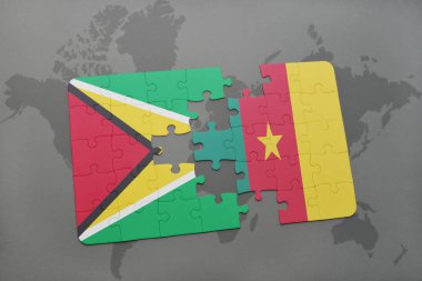bir dünya haritası üzerinde guyana ve Kamerun Ulusal bayrakla bulmaca