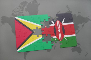 bir dünya haritası üzerinde guyana ve kenya Ulusal bayrakla bulmaca