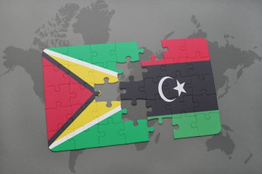 bir dünya haritası üzerinde guyana ve libya Ulusal bayrakla bulmaca