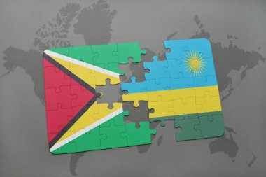 bir dünya haritası üzerinde guyana ve Ruwanda'yı Ulusal bayrakla bulmaca
