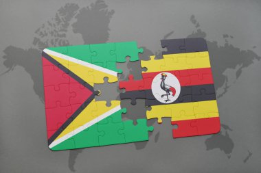 bir dünya haritası üzerinde guyana ve uganda Ulusal bayrakla bulmaca