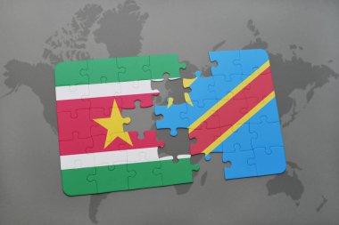 Surinam ulusal bayrak ve bir dünya haritası üzerinde Kongo Demokratik Cumhuriyeti ile bulmaca