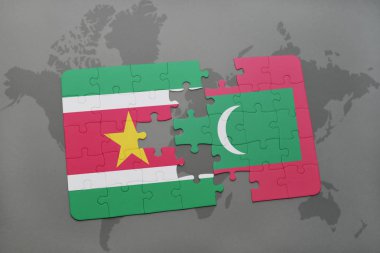 bir dünya haritası üzerinde Surinam ve Maldivler bayrağının Ulusal bulmaca