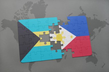 Bahama Adaları ve Türkiye ulusal bayrak bir dünya haritası üzerinde ile bulmaca